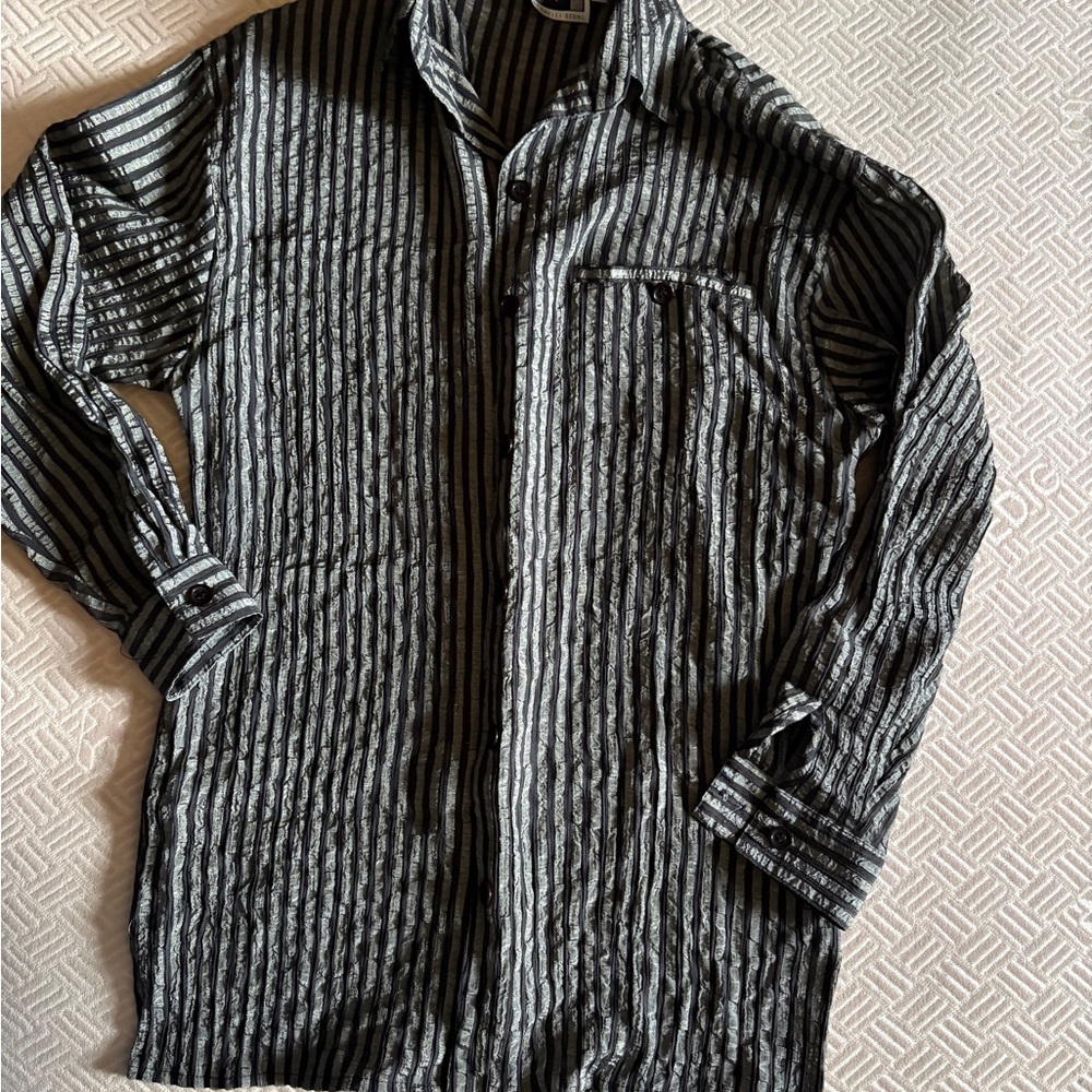 Black and Gray Striped Shirt by Shelli Segal